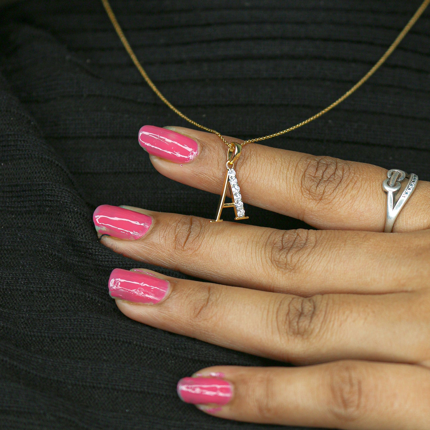 Yellow Gold Initial 'ALPHABET' Diamond Pendant with Chain