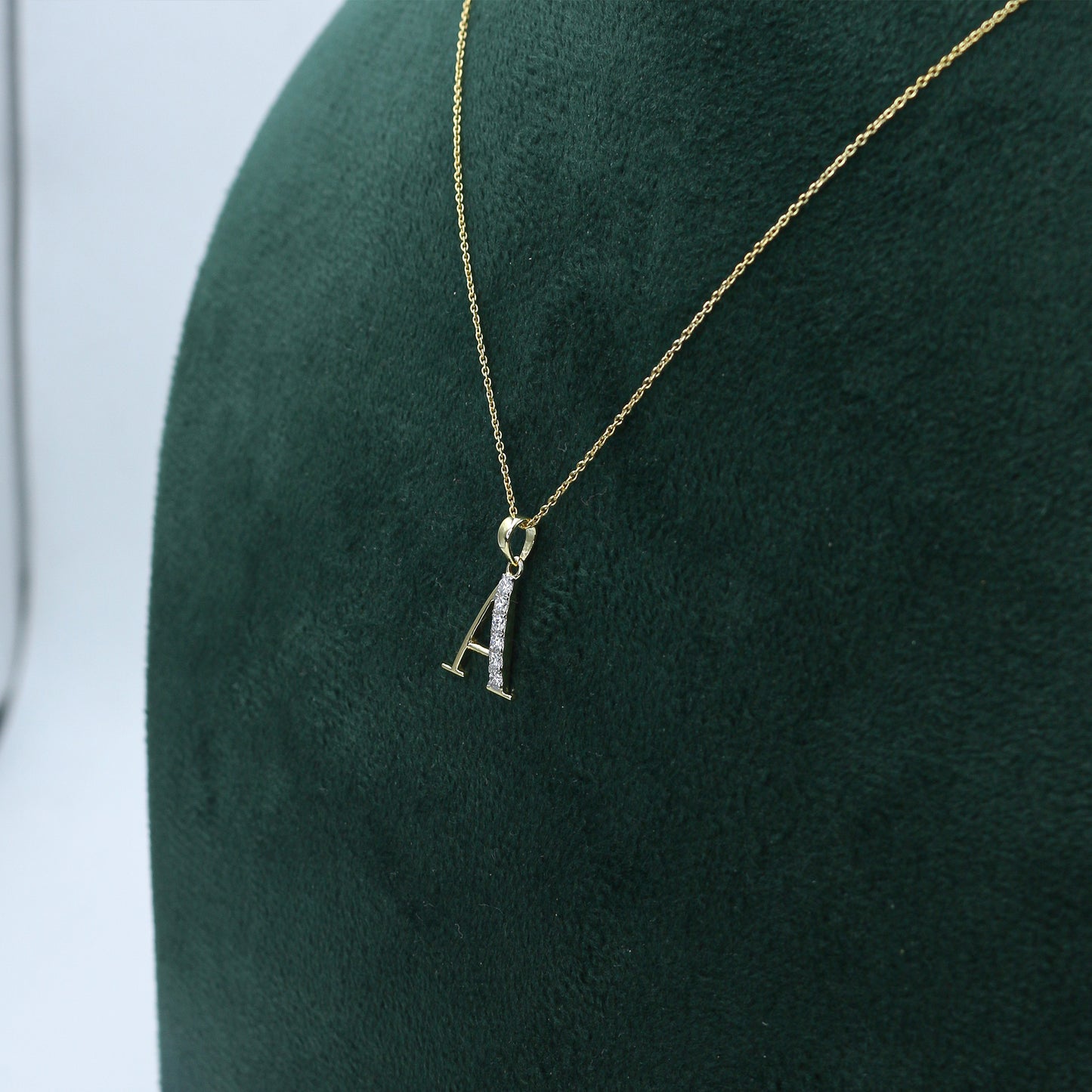 Yellow Gold Initial 'ALPHABET' Diamond Pendant with Chain