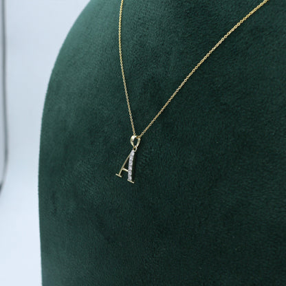 Yellow Gold Initial 'ALPHABET' Diamond Pendant with Chain