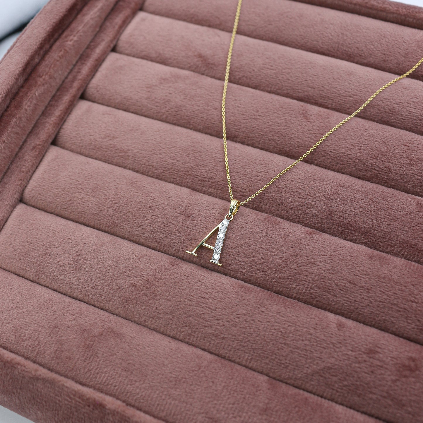 Yellow Gold Initial 'ALPHABET' Diamond Pendant with Chain