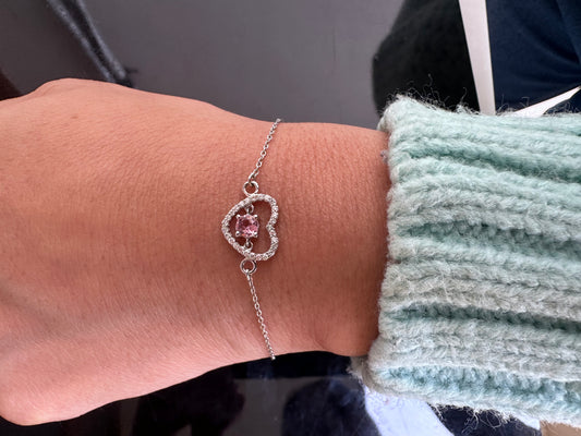 Dainty Diamond & Sapphire Love Heart Charm Bracelet