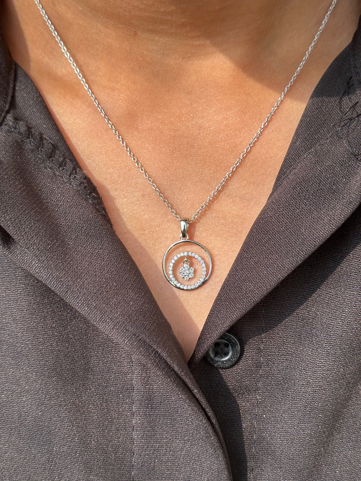 Dainty Double Circle Diamond Pendant Necklace