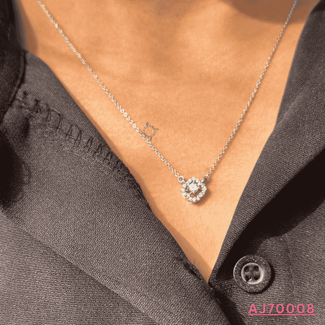 Dainty Diamond Halo Gold Pendant Necklace by Anirudh Jewels