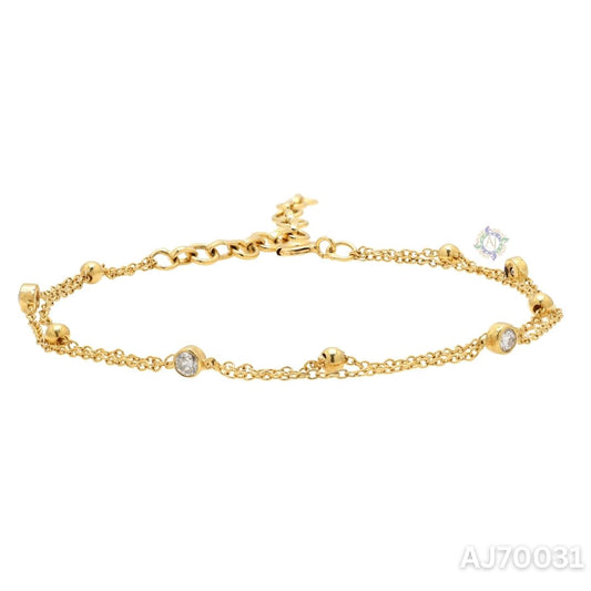 Round Moissanite Diamond Bezel Set Single Piece Station Anklet Bracelet