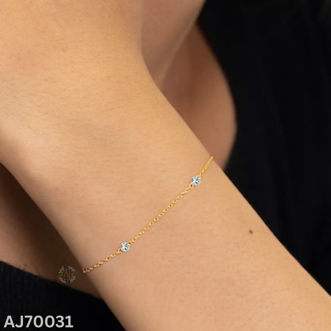 Round Moissanite Diamond Bezel Set Single Piece Station Anklet Bracelet