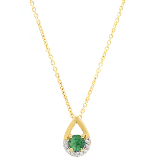 Emerald With Diamond Tear Drop Pendant Necklace
