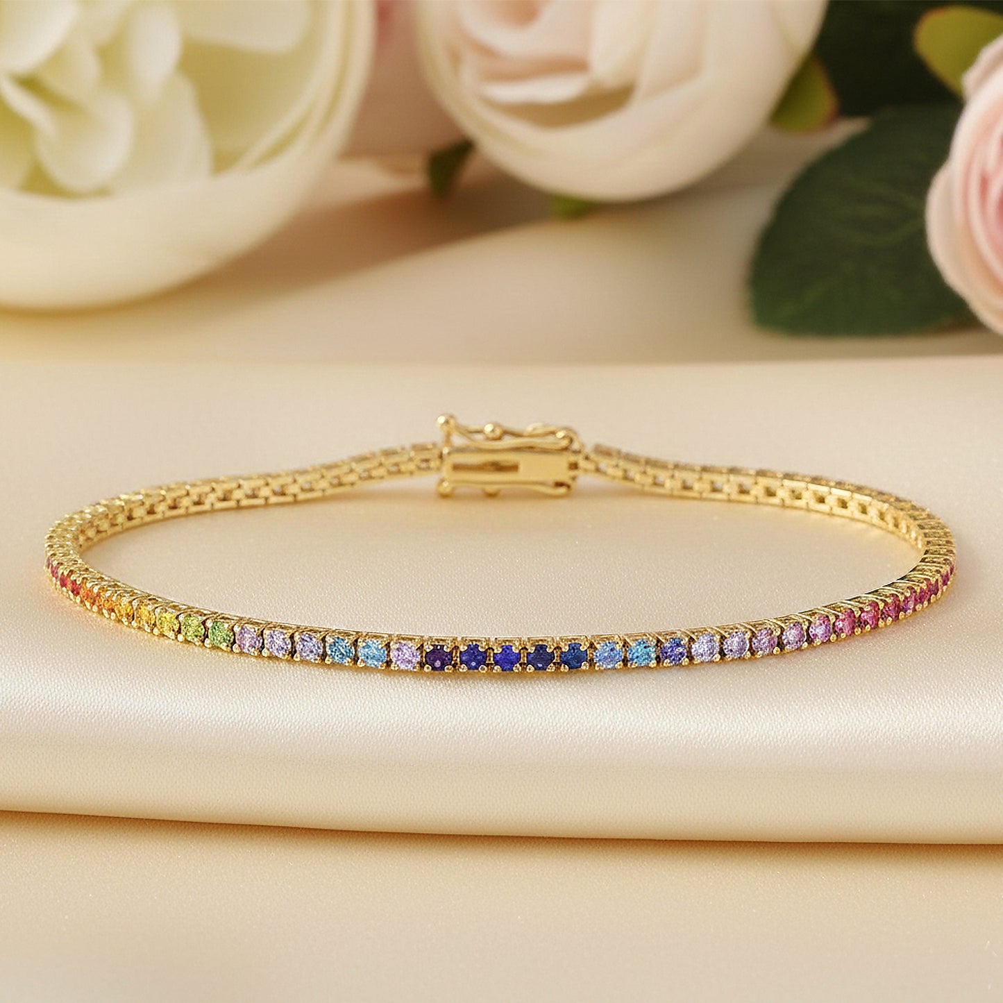 Vibrant Multi-Sapphire Rainbow Tennis Bracelet
