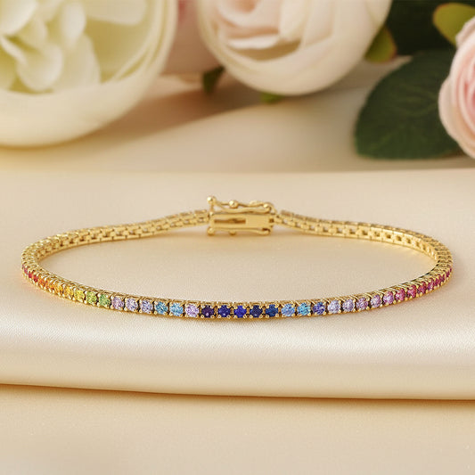 Vibrant Multi-Sapphire Rainbow Tennis Bracelet