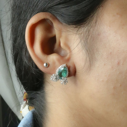 Diamond & Emerald Marquise Halo Earrings