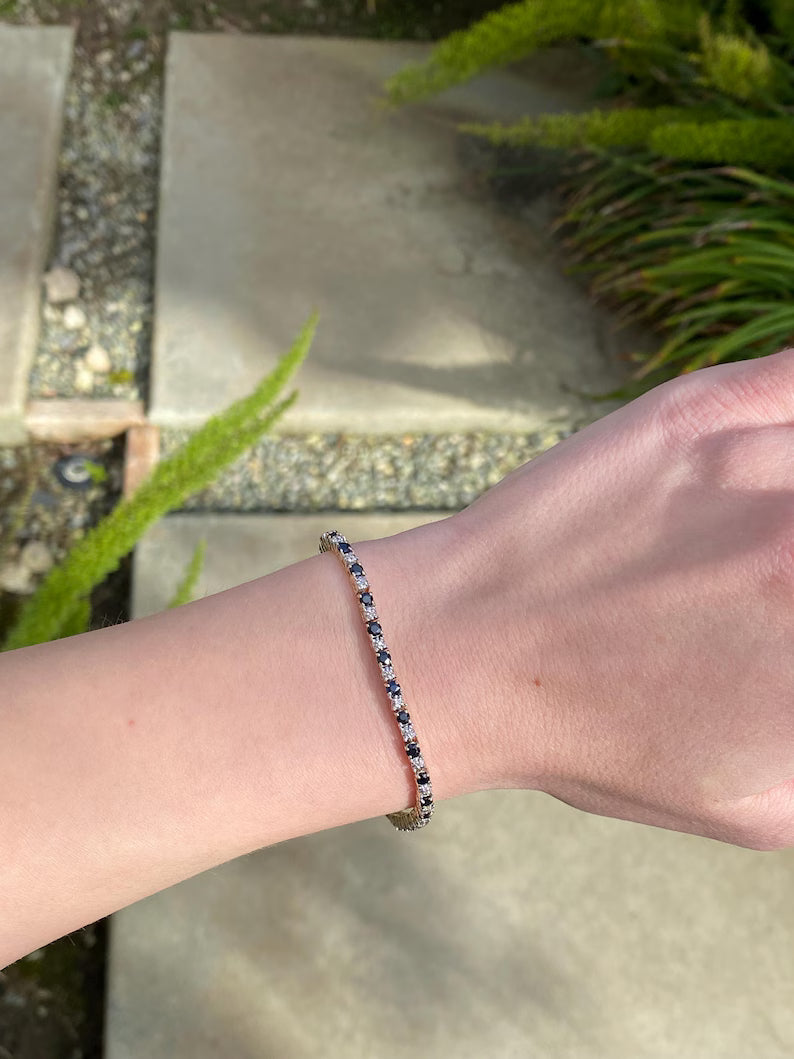 Natural Blue Sapphire & Diamond Tennis Bracelet