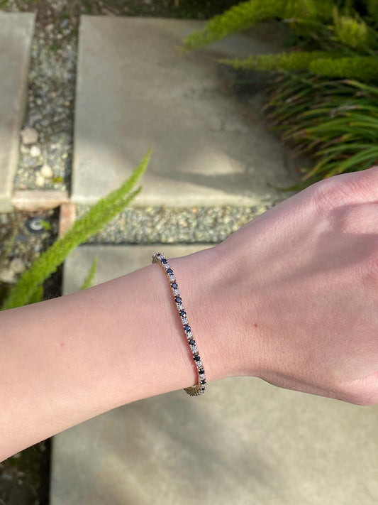 Natural Blue Sapphire & Diamond Tennis Bracelet - Anirudh Jewels