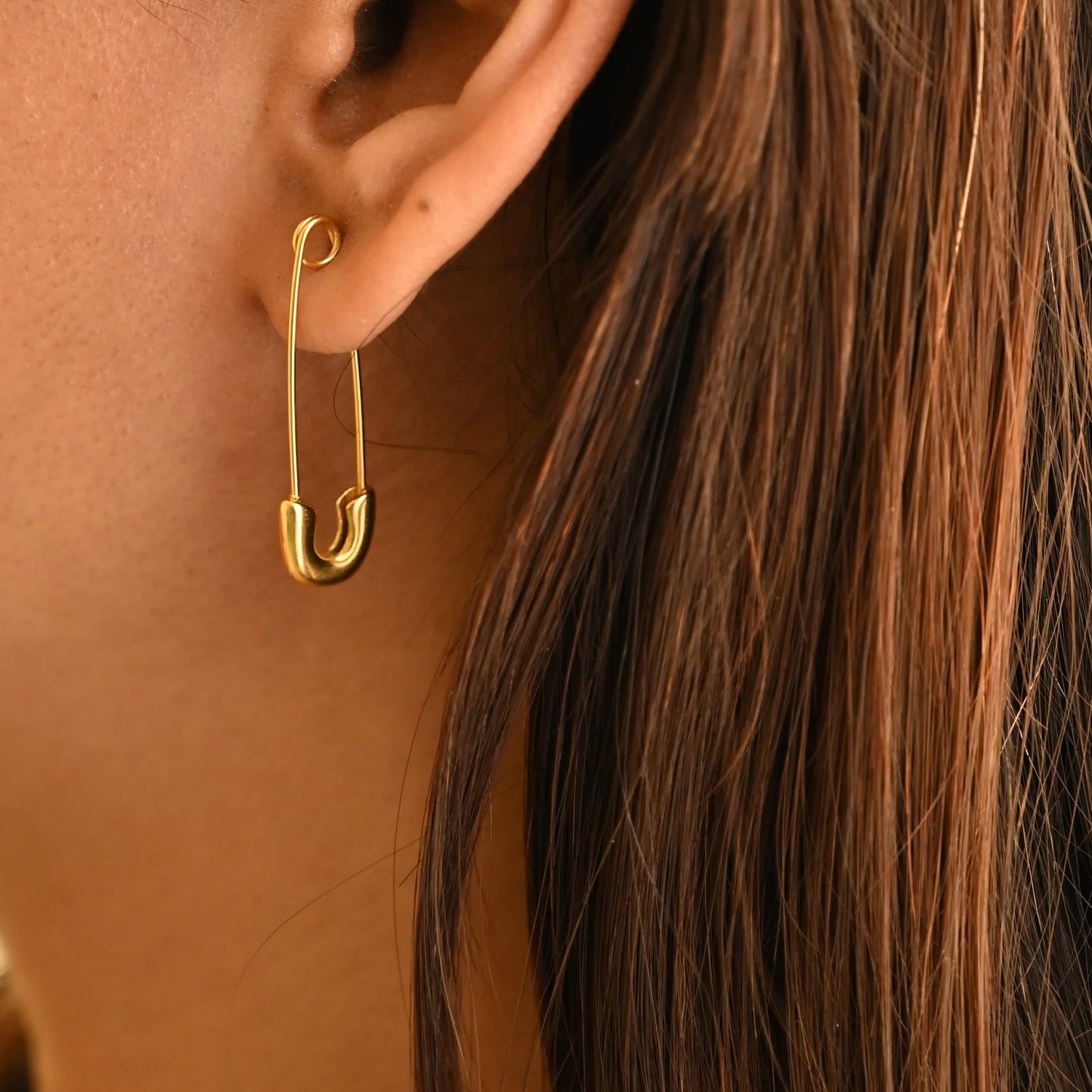 Yellow Gold Safety Pin Drop Earrings