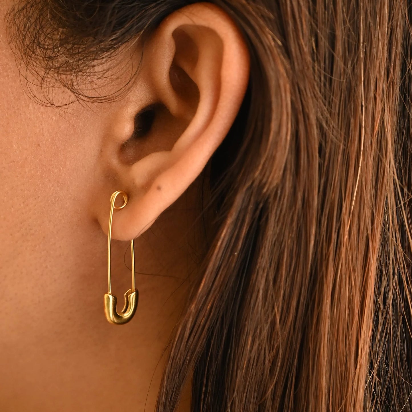 Yellow Gold Safety Pin Drop Earrings