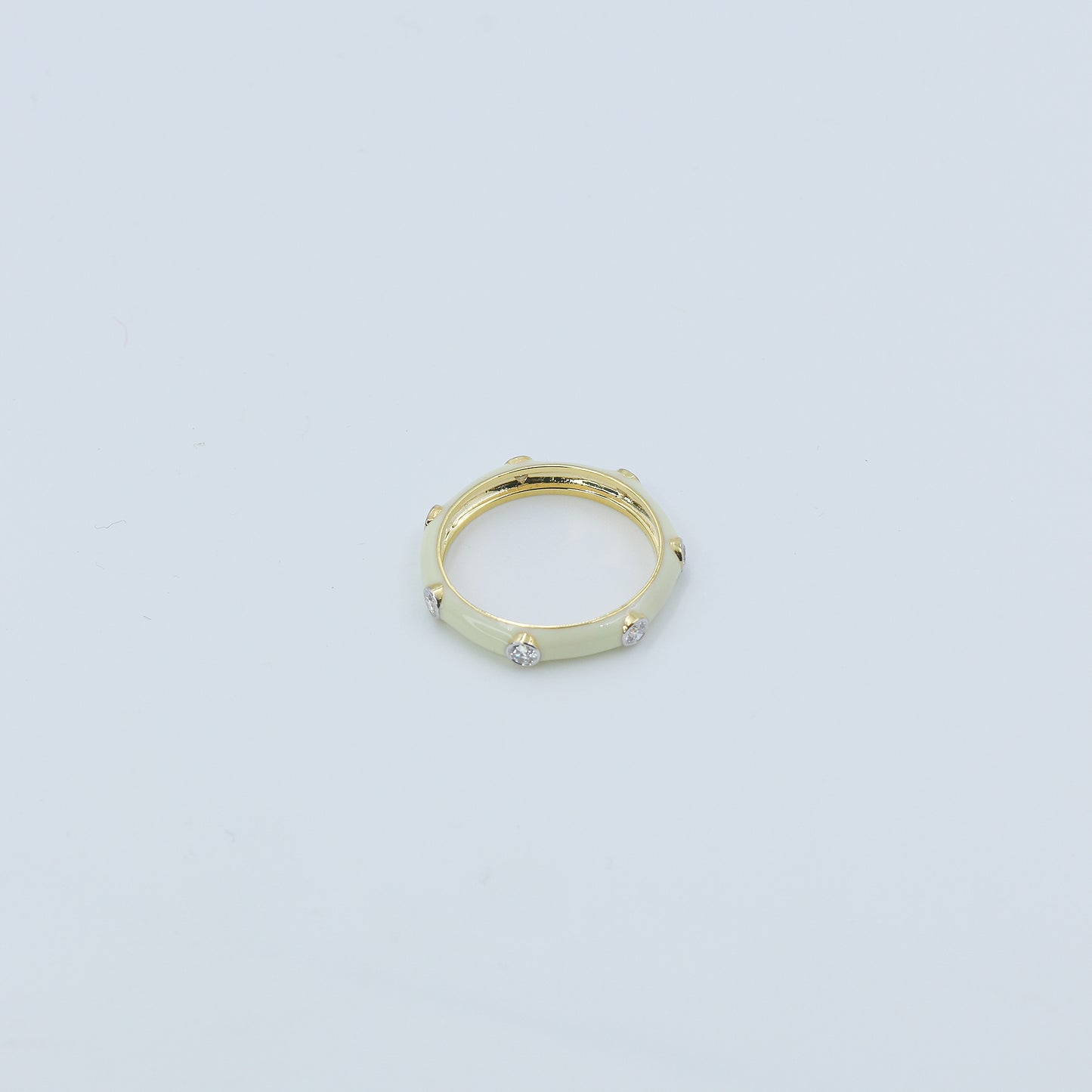 CVD Diamond Cream Enamel Gold Band Ring