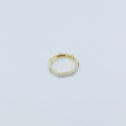 CVD Diamond Cream Enamel Gold Band Ring