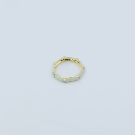 CVD Diamond Cream Enamel Gold Band Ring