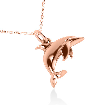 Rose Gold Jumping Dolphin Pendant Necklace