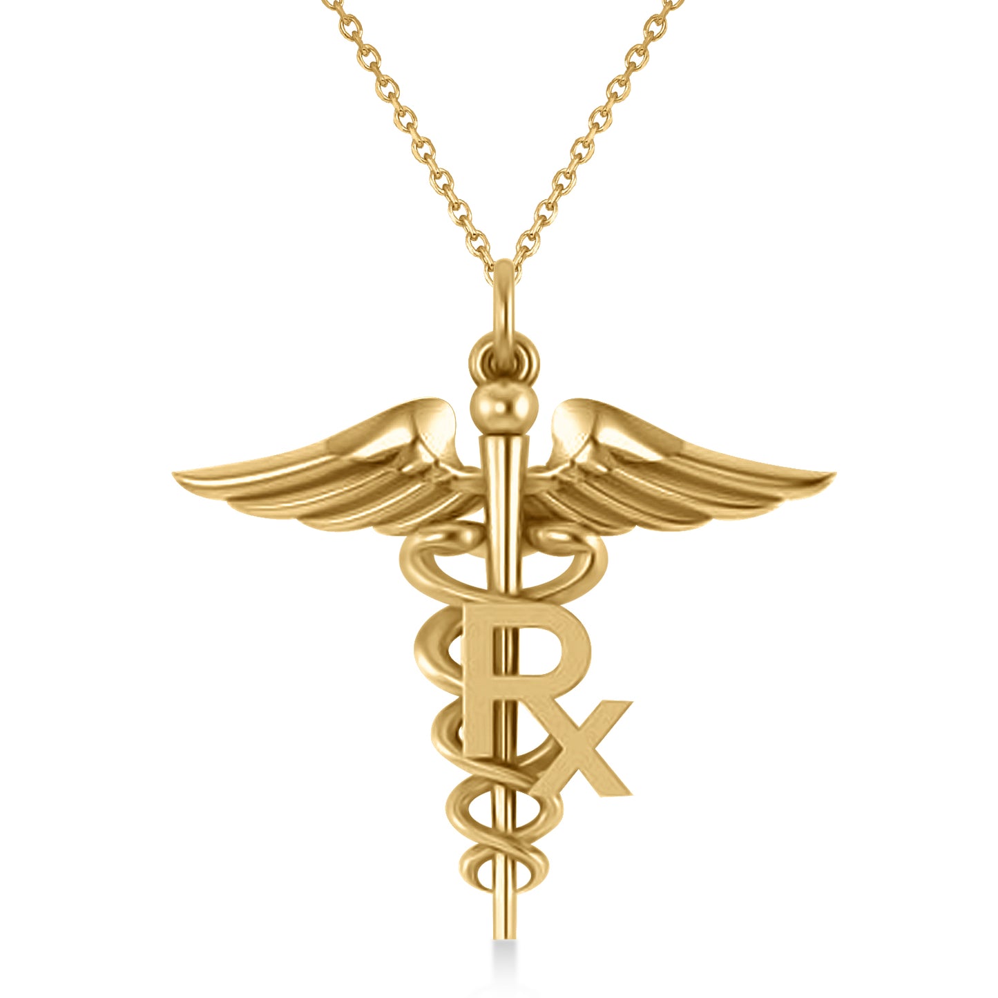 Yellow Gold Caduceus Medical Symbol Necklace