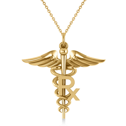 Yellow Gold Caduceus Medical Symbol Necklace