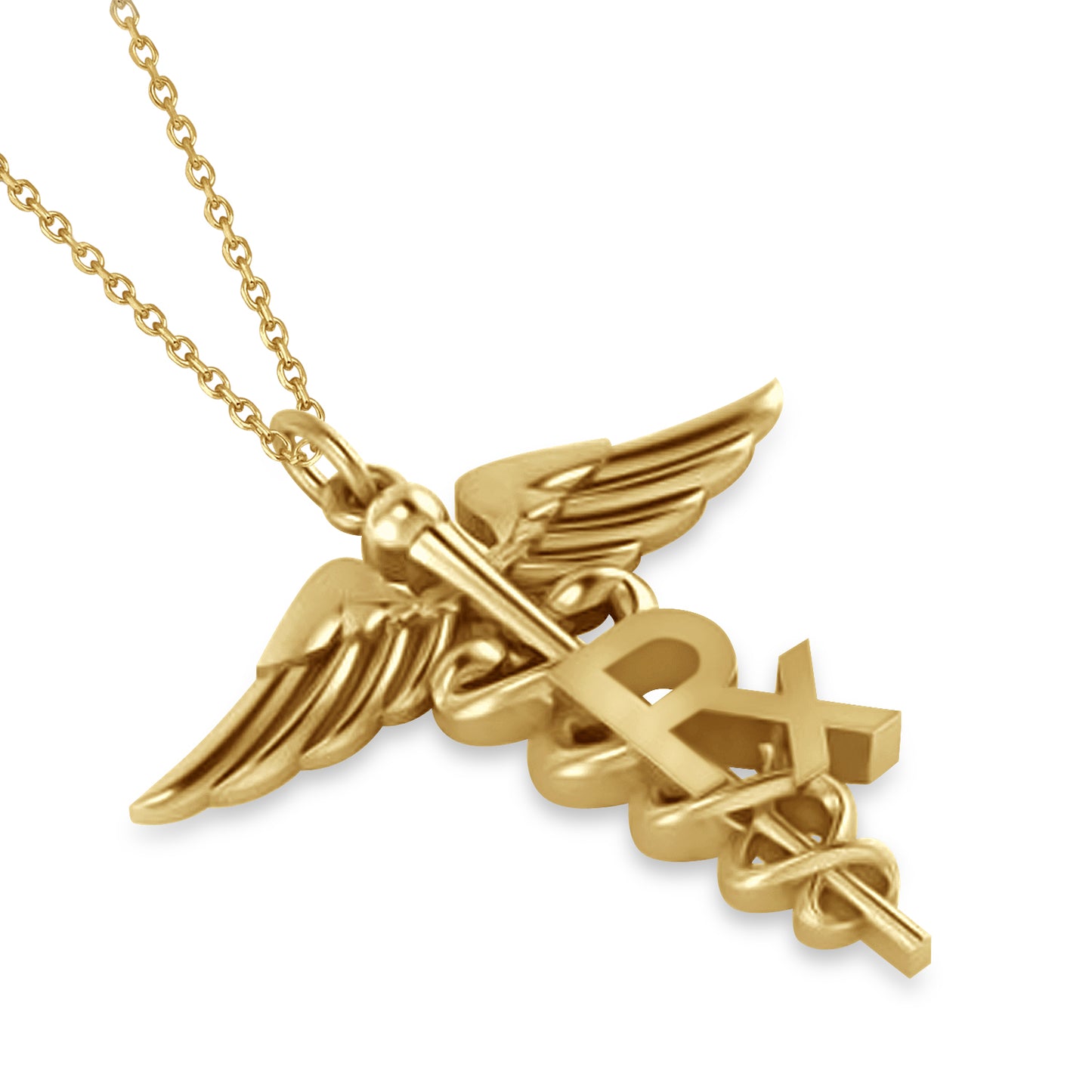 Yellow Gold Caduceus Medical Symbol Necklace
