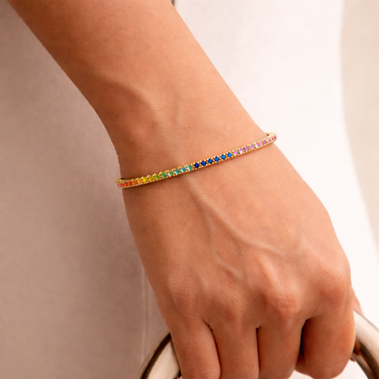 Vibrant Multi-Sapphire Rainbow Tennis Bracelet