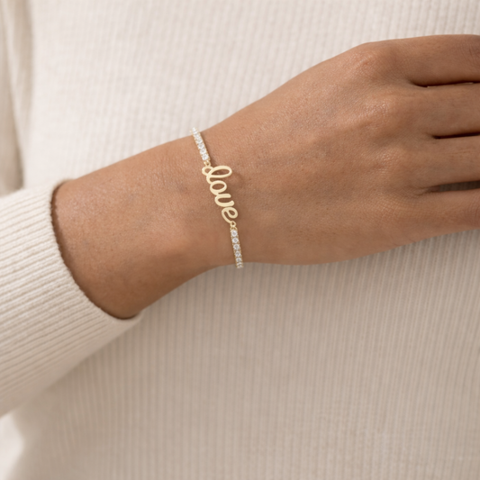 Diamond Love Script Tennis Bracelet - Anirudh Jewels