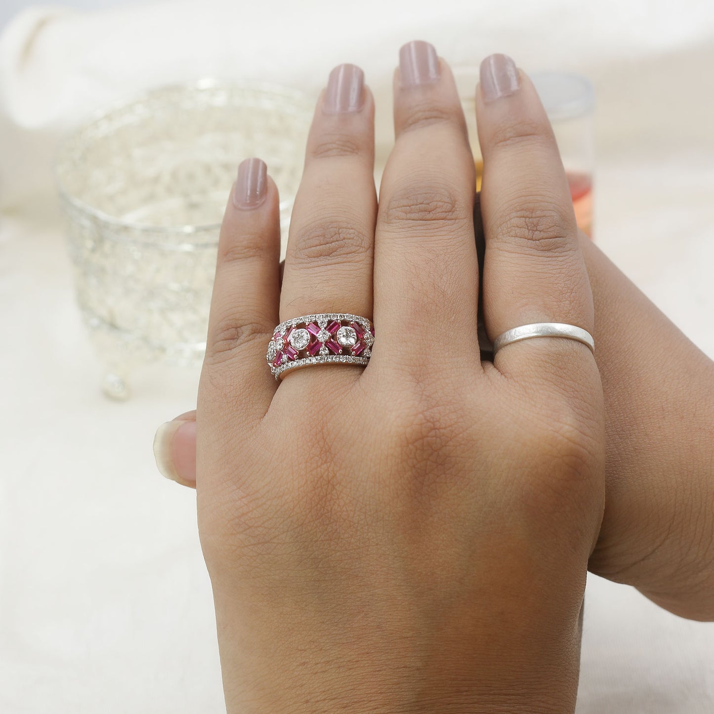 Diamond & Ruby Architectural Wide Band Ring