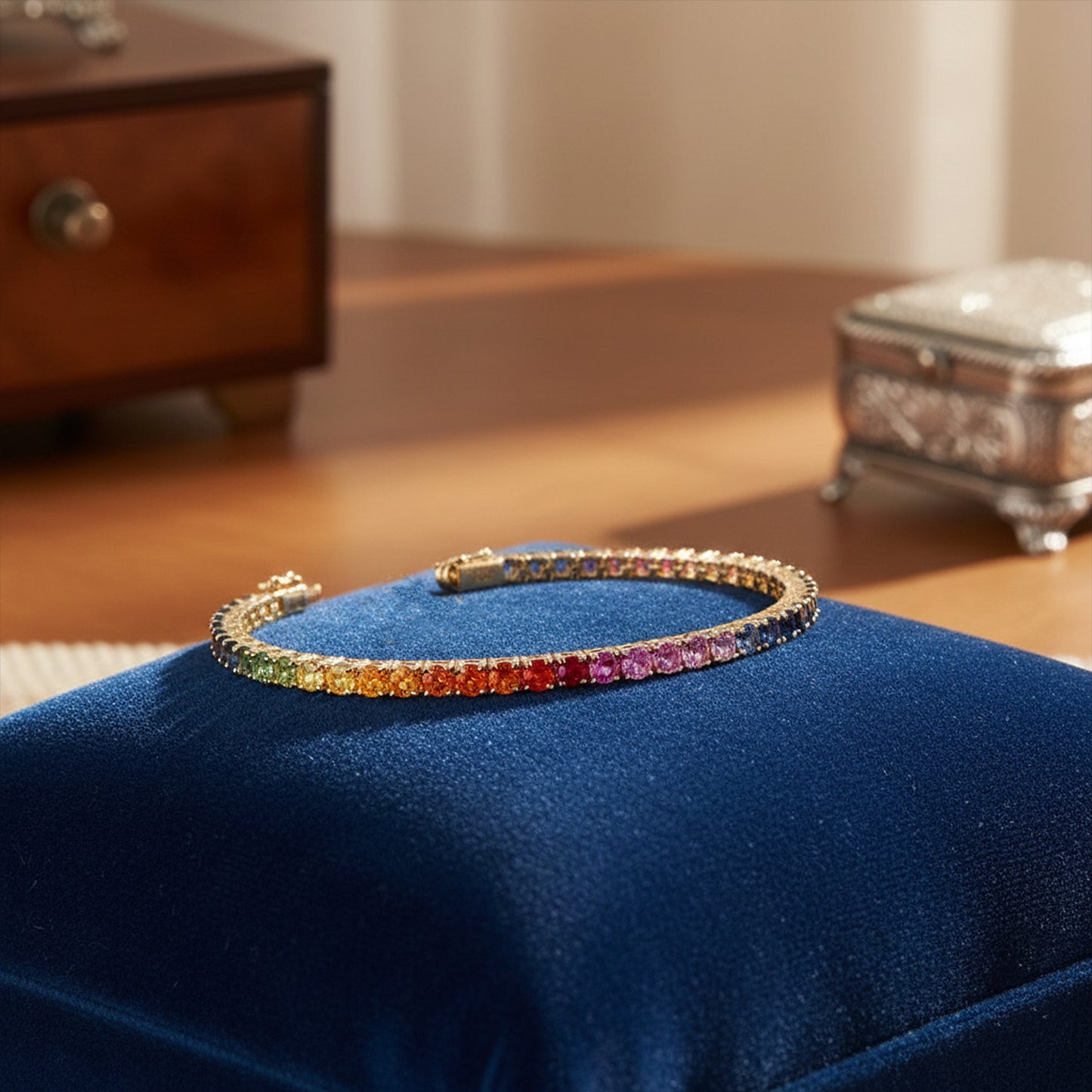 Multi Sapphire Tennis Gold Bracelet – 7.5ct Rainbow Sapphire 7 Inch Bracelet - Anirudh Jewels