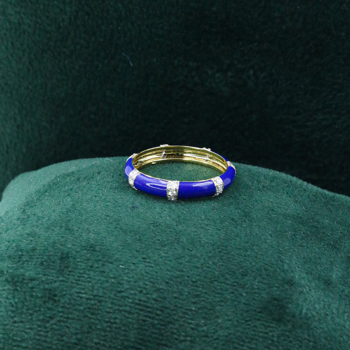 Royal Blue Enamel and Diamond Accent Band Ring