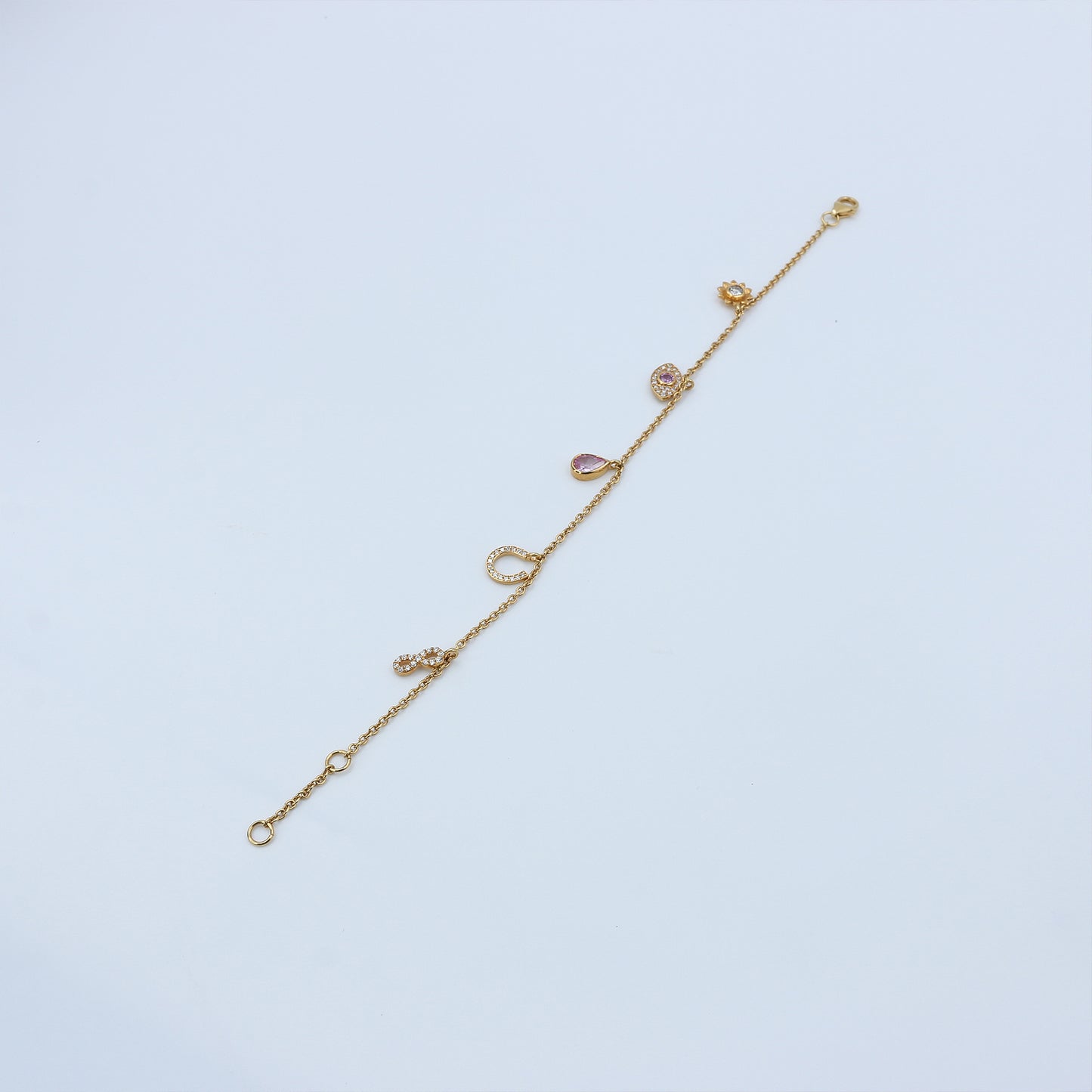 Elegant Ruby & Diamond Charm Gold Bracelet