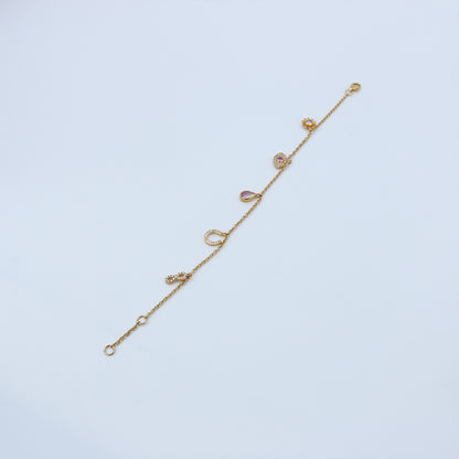 Elegant Ruby & Diamond Charm Gold Bracelet