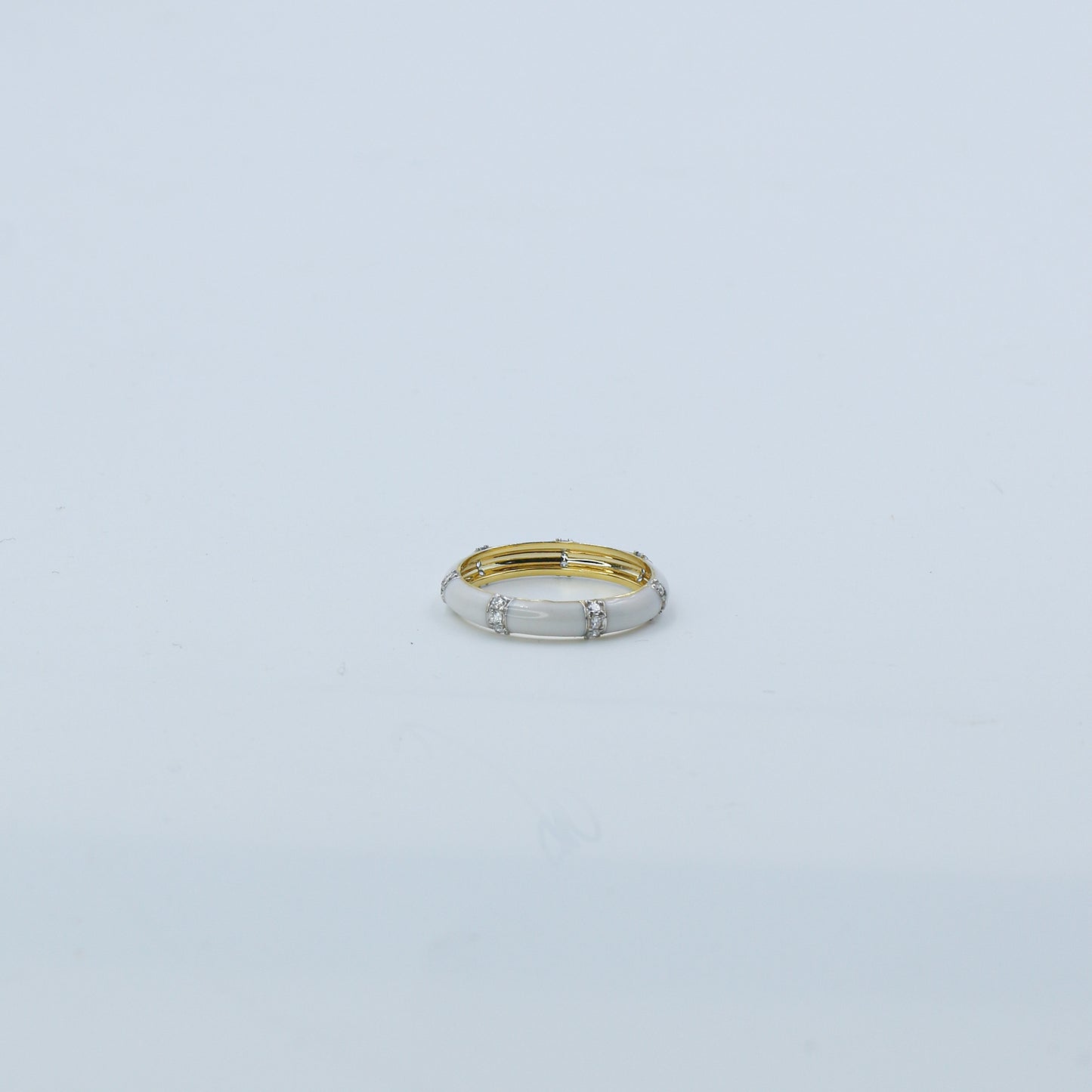 Yellow Gold & White Enamel Lab-Grown Diamond Eternity Band