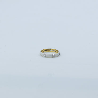 Yellow Gold & White Enamel Lab-Grown Diamond Eternity Band