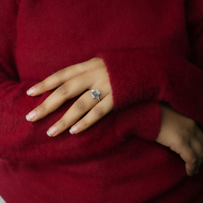 White Gold Emerald Cut Solitaire Diamond Ring with Side Accents