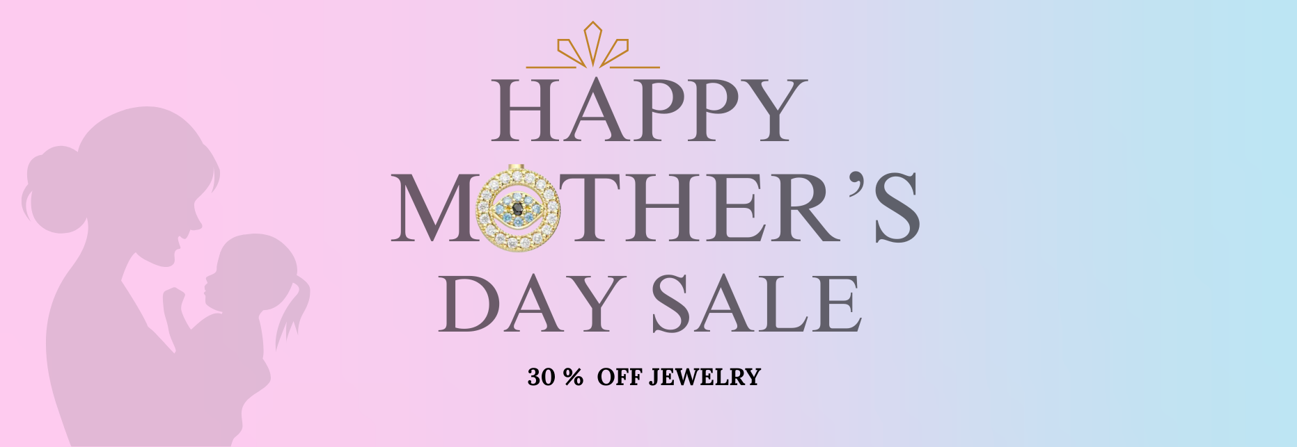 happy mother's day of banner of aniorudh jeweles and inb right side blurry shadow image of mother holding her kid in her arms showing love and care ,celebrate it by gifting her best jewellery