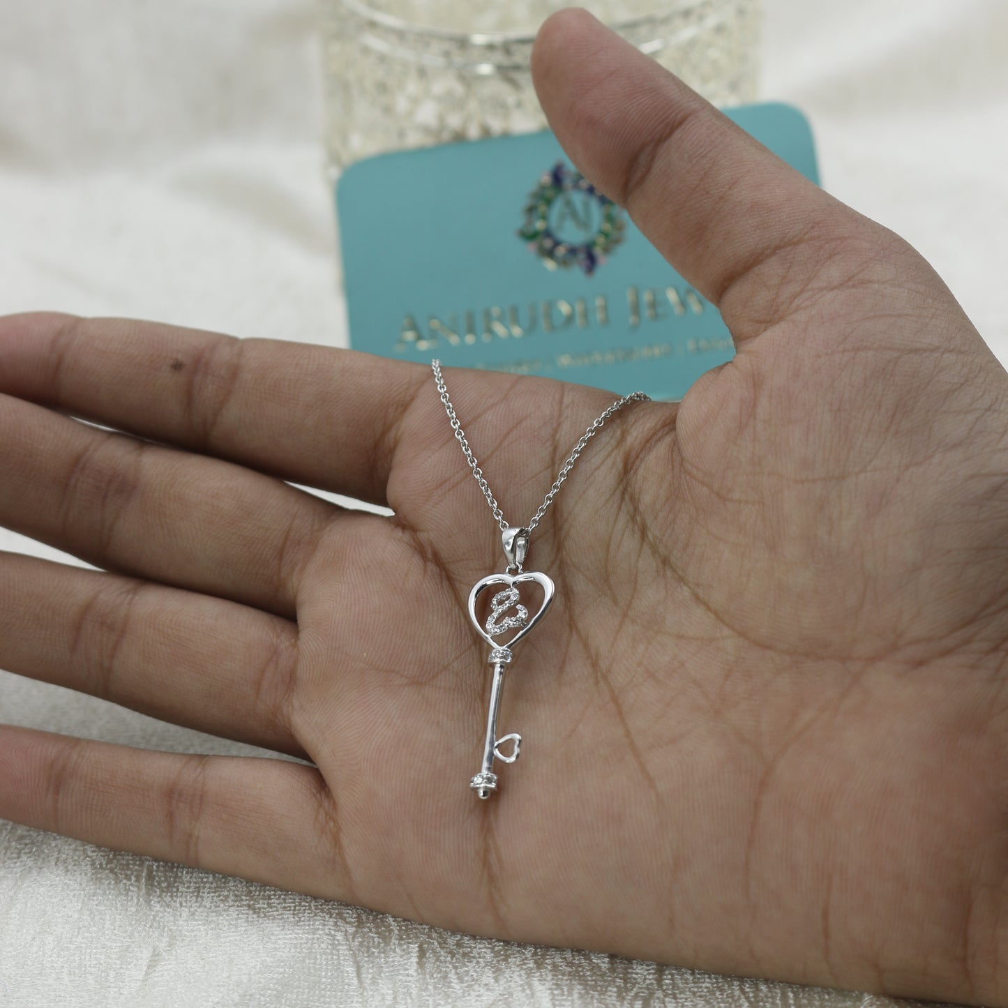Key Heart Diamond Gold Pendant Necklace - Anirudh Jewels