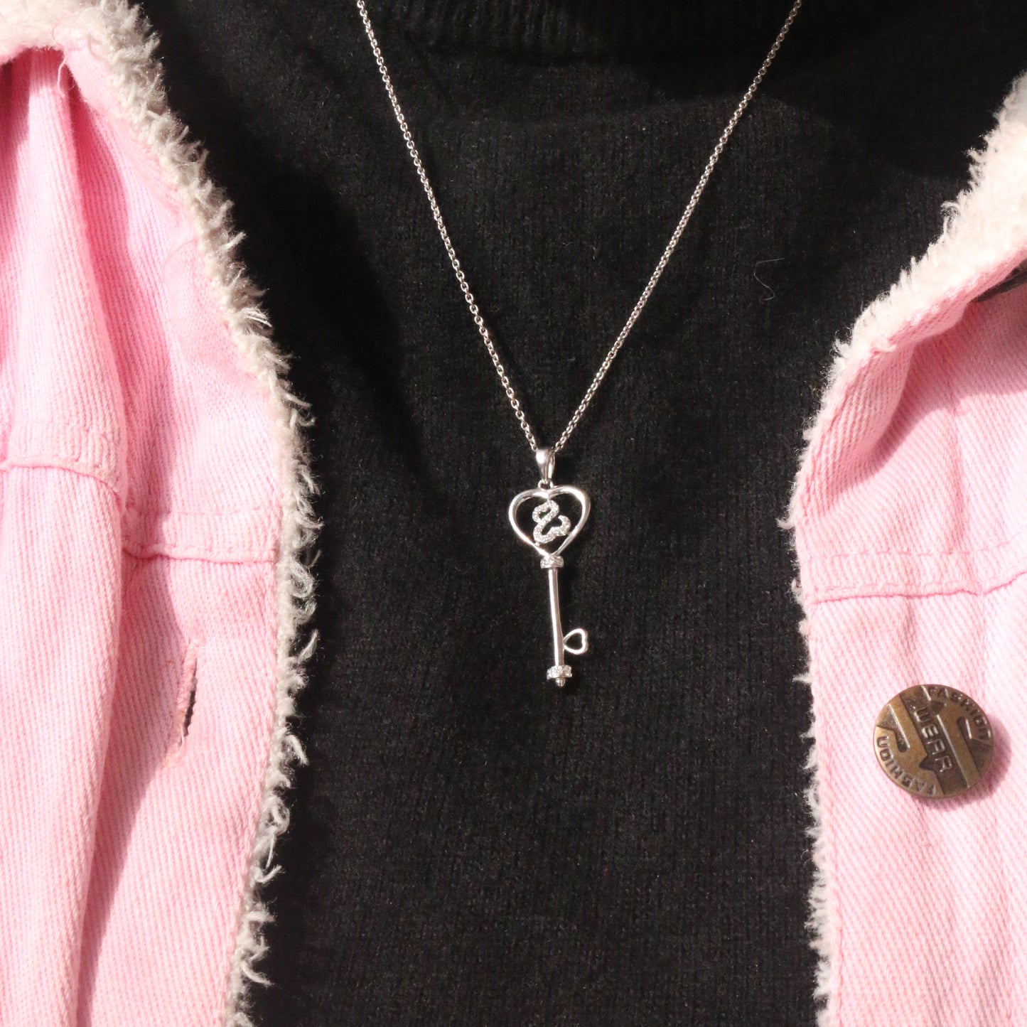 Key Heart Diamond Gold Pendant Necklace - Anirudh Jewels