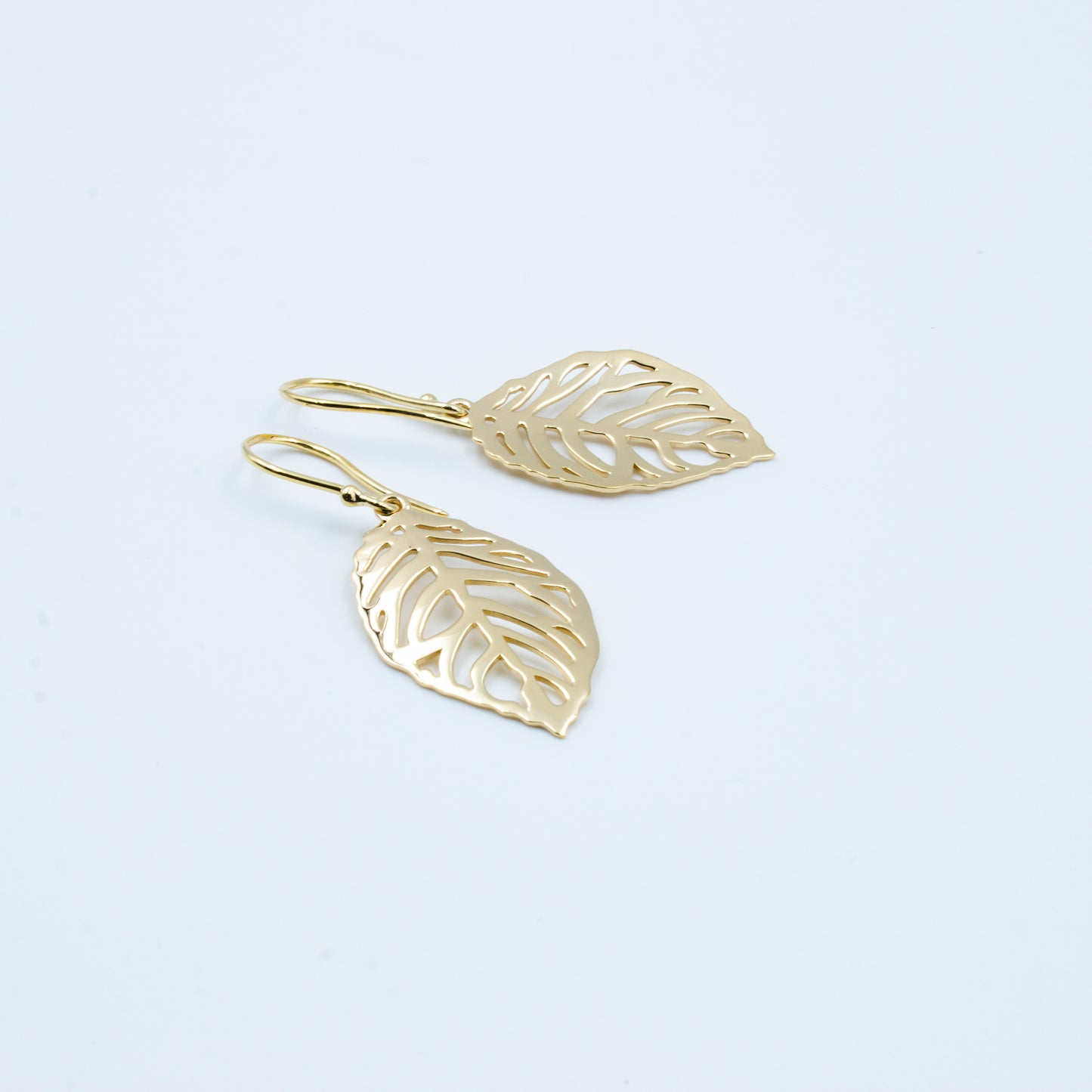 14K Gold Filigree Plume Drop Earrings