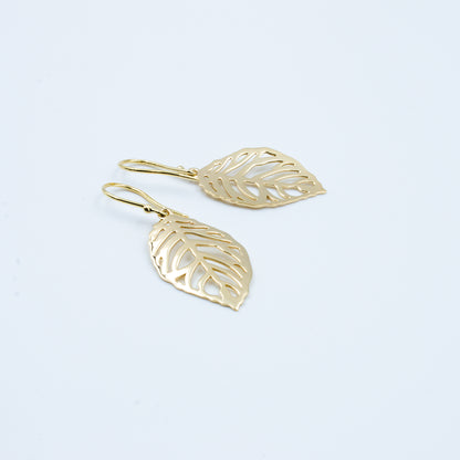 14K Gold Filigree Plume Drop Earrings
