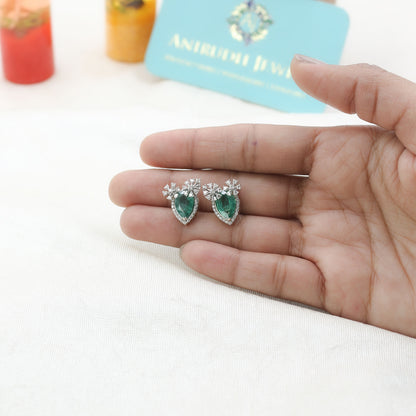 Diamond & Emerald Marquise Halo Earrings