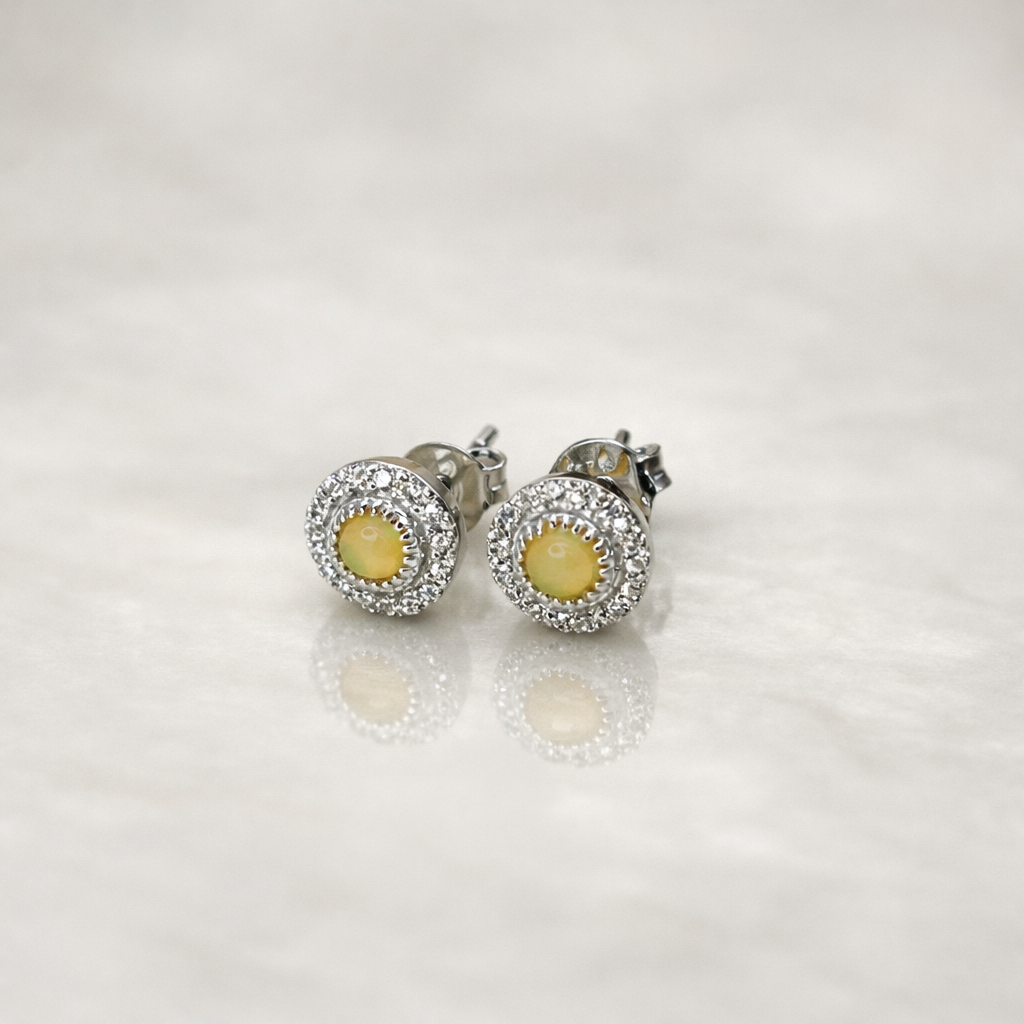 Diamond Opal Halo Stud Earrings for Women – Elegant Gold Designer Earrings - Anirudh Jewels