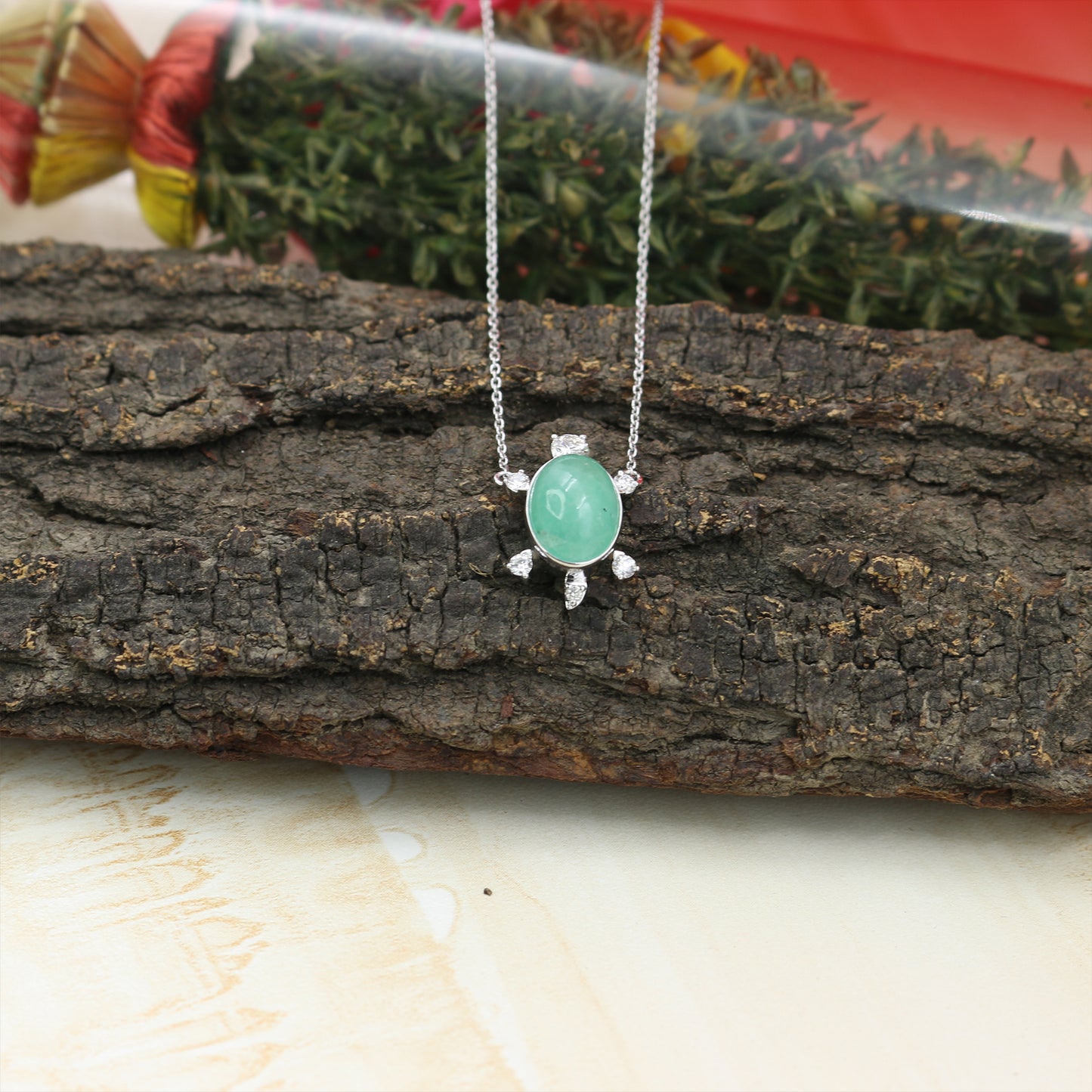 Elegant Emerald Pendant Necklace – 16+2" | 0.32 CT Diamond Accents | 3.03 CT Natural Emerald