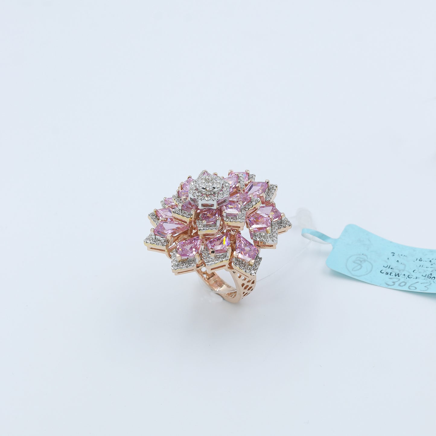 Pink Colorstone & Diamond Floral Statement Ring