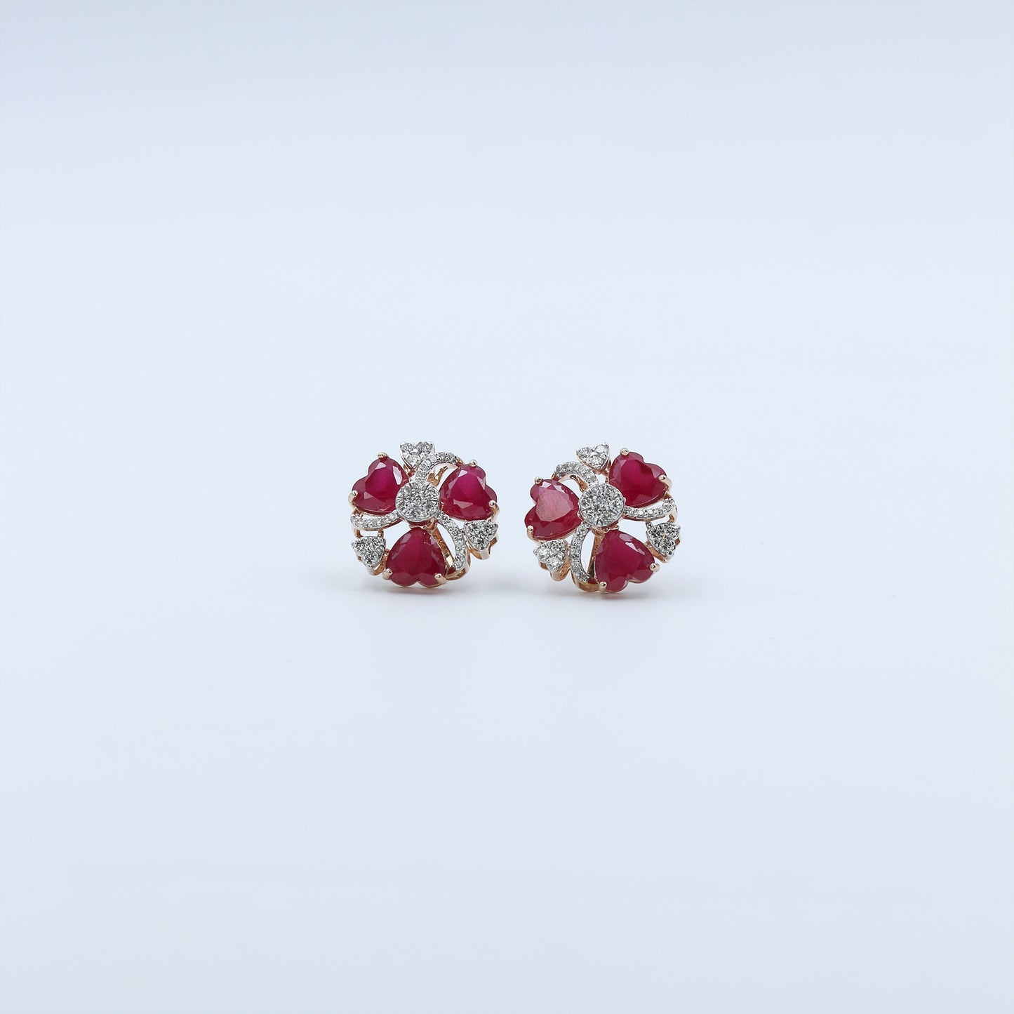 Diamond & Crimson Floral Stud Earrings