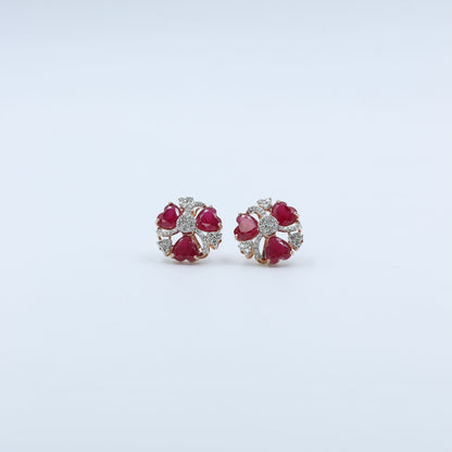 Diamond & Crimson Floral Stud Earrings