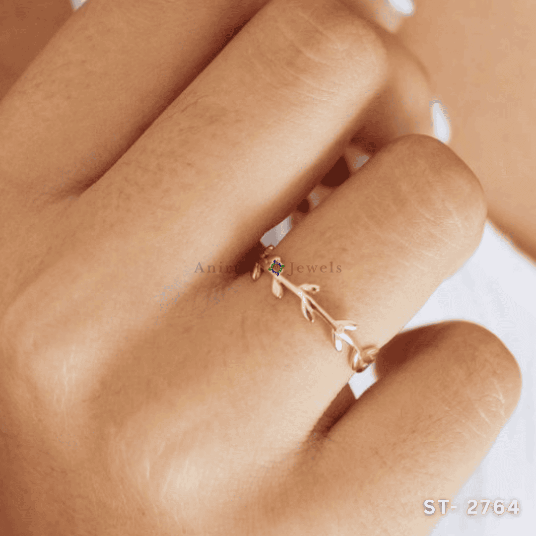 Golden Laurel Leaf Ring by Anirudh Jewels