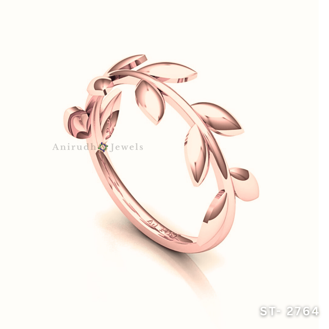 Golden Laurel Leaf Ring by Anirudh Jewels