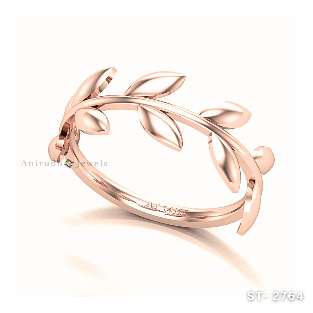Golden Laurel Leaf Ring by Anirudh Jewels