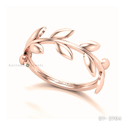 Golden Laurel Leaf Ring by Anirudh Jewels