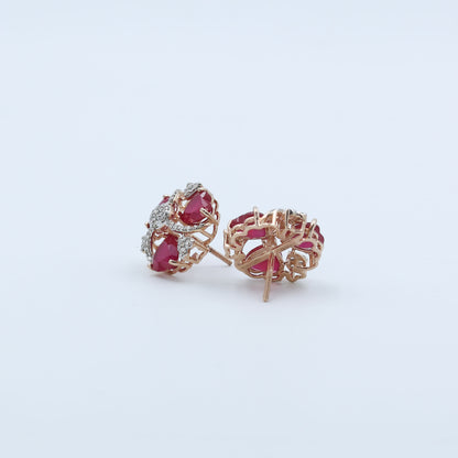 Diamond & Crimson Floral Stud Earrings